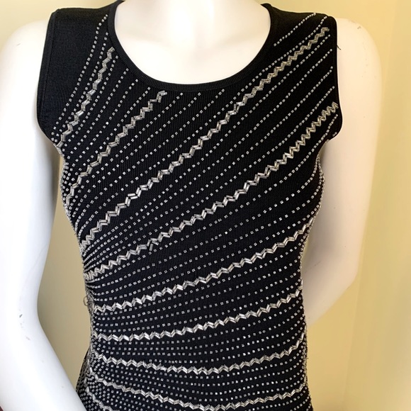 Black Rayon Knit Tank Top with Shiny Metal Beadings coctail wedding top US M - Picture 5 of 11